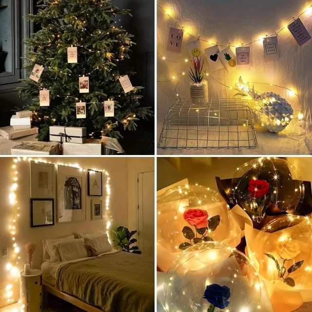 Světelný řetěz s klipsy na fotky - 100 LED diod, 40 dřevěných klipů, na fotografie, párty, vánoční a halloweenské dekorace