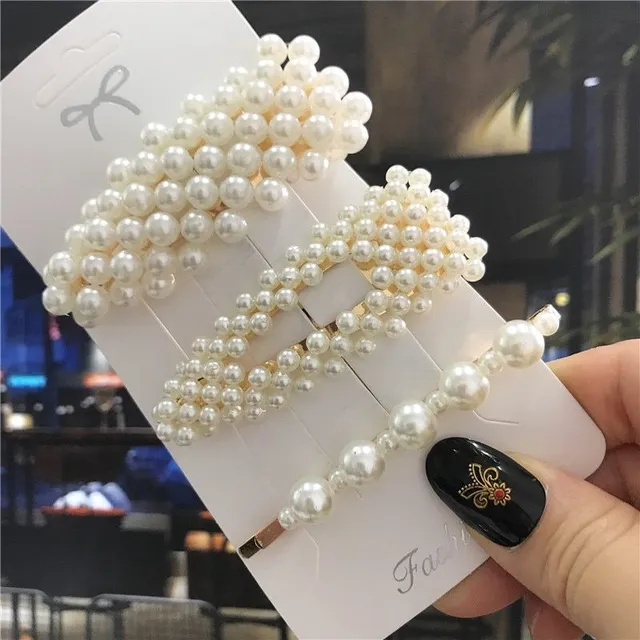 Women's trendy pearl hair clips 3 pcs