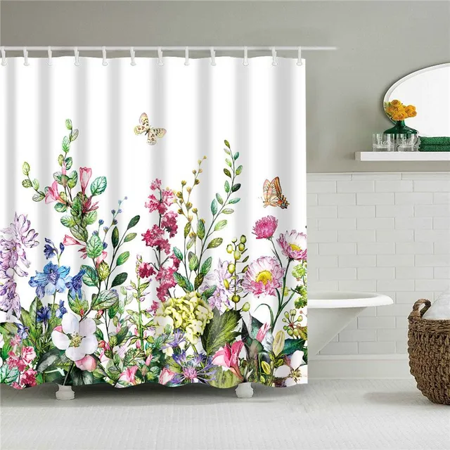 Praktický kúpeľňový záves s motívom kvetov