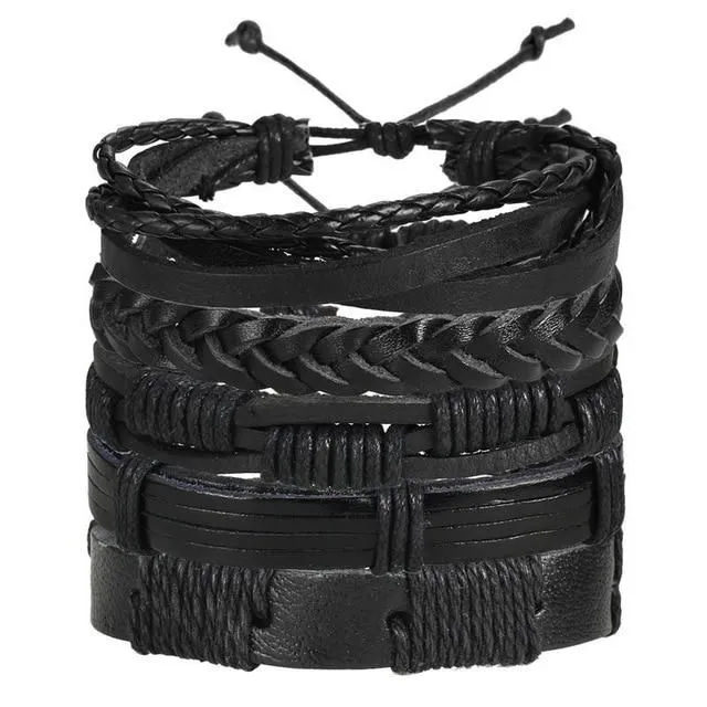 Men's leather bracelet set