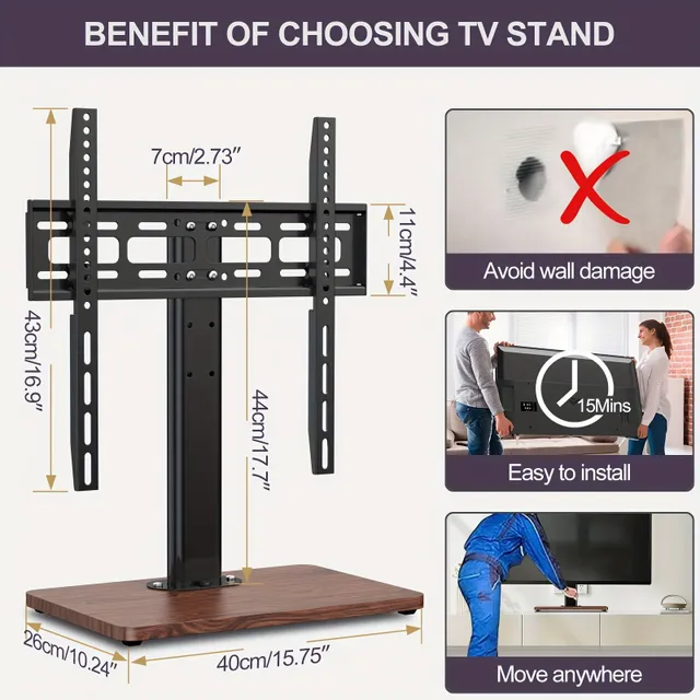 Universal TV Stand Table TV Stand For 26-55 inch LCD LED TV - 6 Level Height Adjustable TV Base Stand With Cable Management, VESA 400x400 Mm