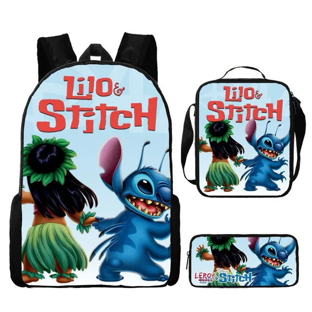 Children's set 3 pieces of school stuff with motive of favourite cartoon characters Lilo and Stitch Backpack / shoulder bag / penalty