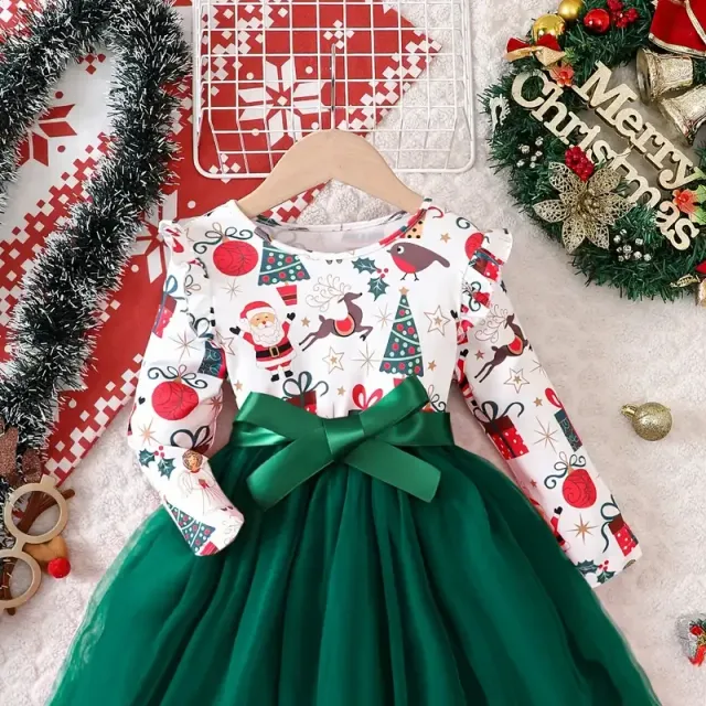 Christmas girls Tutu dress with tulle and long sleeves - elegant and festive dress for girls