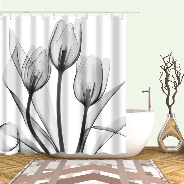 Practical bathroom curtain with flower motif