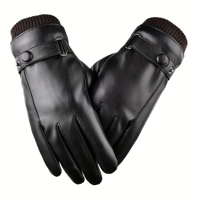 Leather gloves Plus Velvet warmed up for motorcycle and cycling