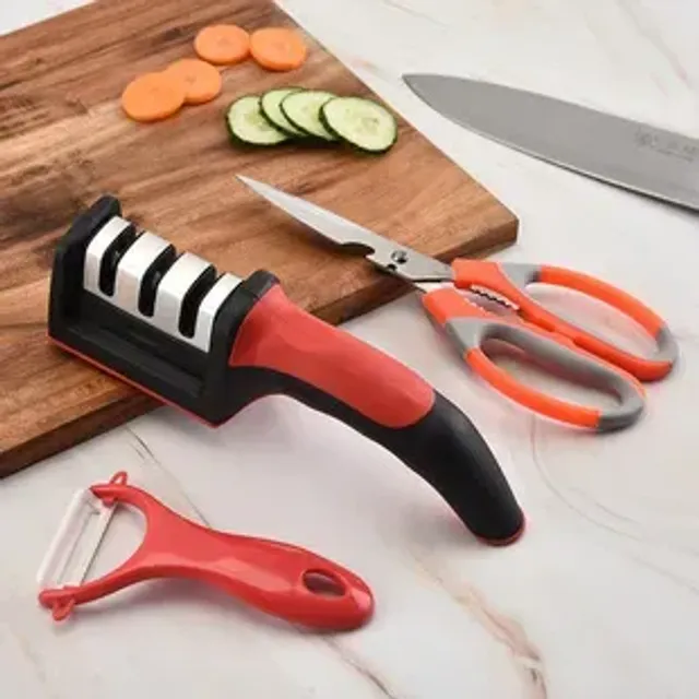 Brousek na nože se 4 segmenty pro domácnost - multifunkční, ruční, čtyřúčelový, černý