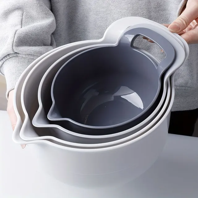 Mixing bowls with lid, 4 pcs, Plastic, Folding