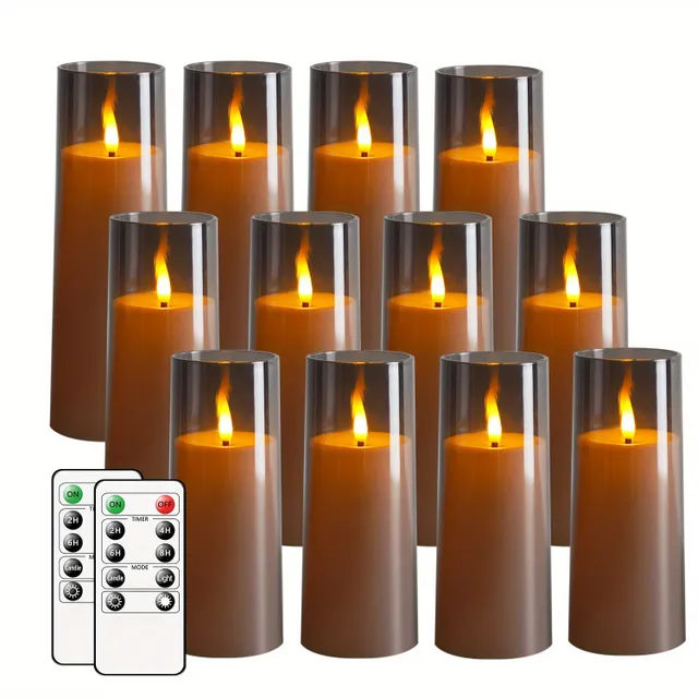 5pcs Flicker Flameless Candle, (H5,84cmxH12,7cm12,7cm15,24cm17,78cm20,32cm) With Remote Control and Timer, LED Candle For Christmas Halloween Wedding Decoration (grey)