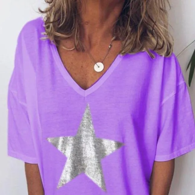 Women's Stylish Fashion Free T-shirt with Neckline © Star
