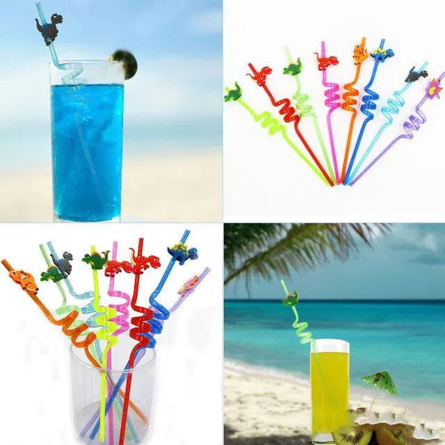 Party straws with dinosaur 8 pcs