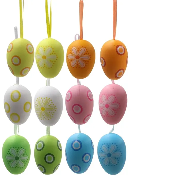 Set of 12 color plastic Easter eggs for hanging