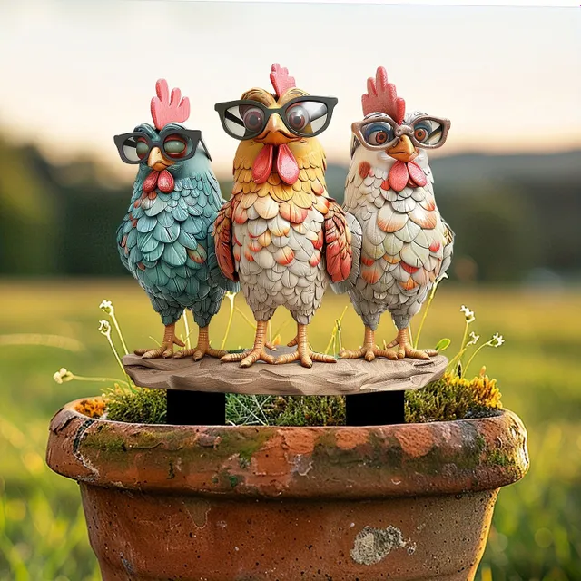 Trio de poussins avec lunettes - enseigne décorative boho