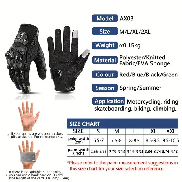 Summer motorcycle gloves for men - breathable, protective, anti-fall, anti-slip, touch screen