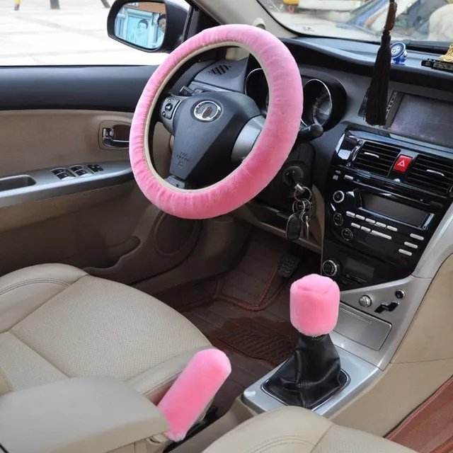 Plush cover for steering wheel, gear lever and handbrake