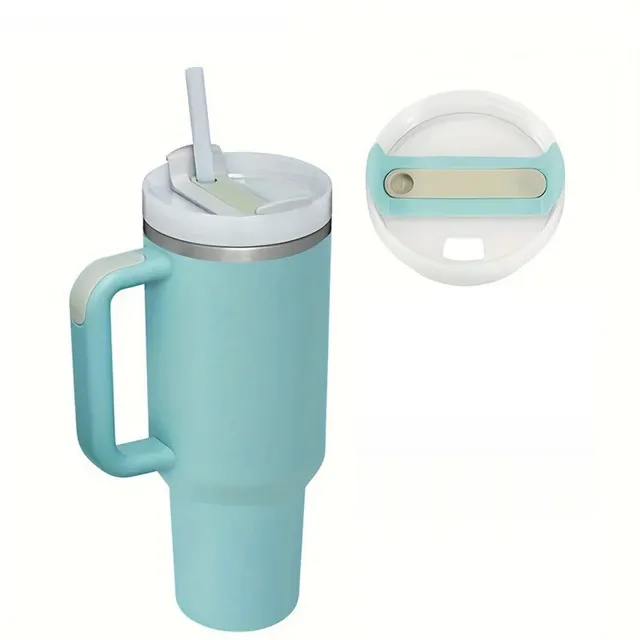 Stainless steel portable thermo mug with straw in different colours