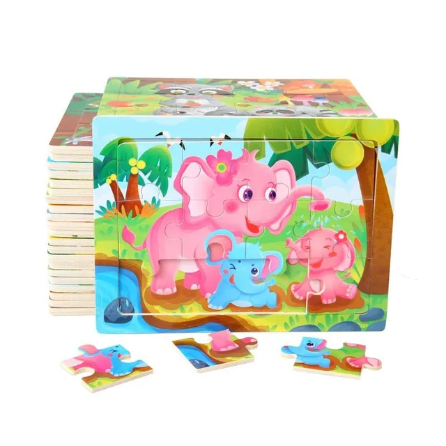 Detské roztomilé drevené puzzle so zvieratkami