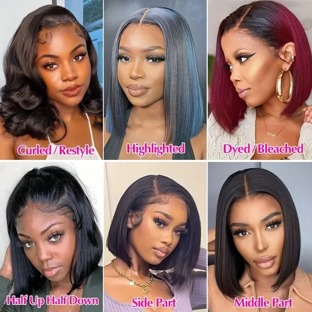 180% density 13*4 lace front Human hair Wig Straight Bob Wigs Human hair Straight Lace Front Wigs Human hair 13x4 Lace Front Wigs for women 180% Density Natural color Remy Brazilian human hair Bob wigs