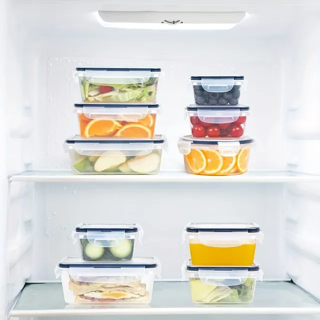Priehľadné chladnièkové spojivo s označením - Uschovávajte poriadok s ovocím, zeleninou, mäsom, vajcami a bylinami