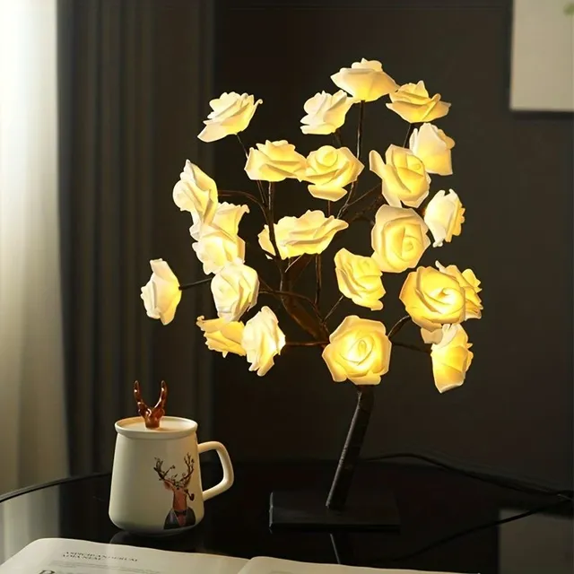 USB powered LED pink tree lamp translates to USB-powered LED rose tree lamp