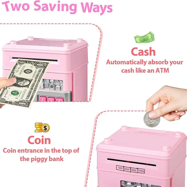 Růžová elektronická pokladnička ATM pro děti