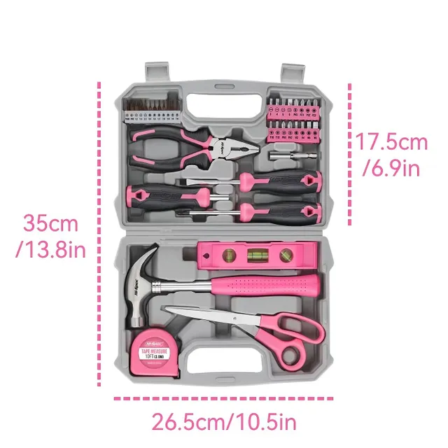 42pcs 53,34 cm X 27,94 cm Pink tool kit, DIY tool kit, everyday decoration and maintenance, creative gift for ladies