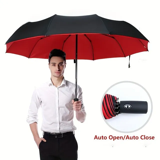 Automatic large men's umbrella with windproof vinyl cover, reinforced and reinforced