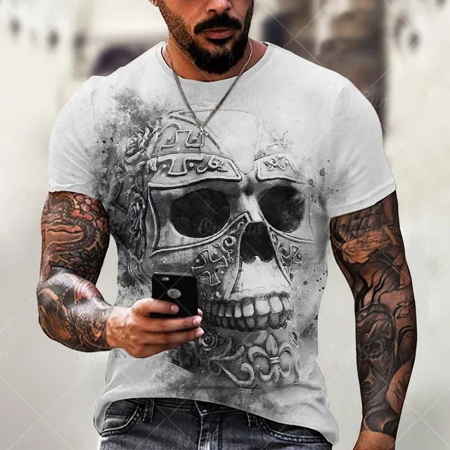 Luxury men's short sleeve t-shirt with 3D print of a scary skull - various kinds of Rylie