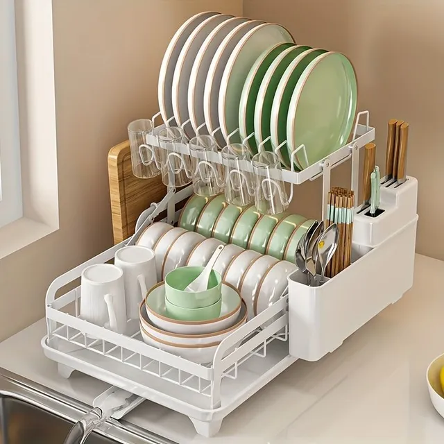 Inteligentná sušička riadu: 2 poschodia, kvapkanie, sklenená sušička a príbory + bonusová podložka - Úsporné miesta a efektívne sušenie v kuchyni