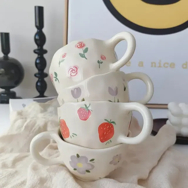 1 pièce, tasse à café avec motif floral, tasse en céramique irrégulière, pour la famille, les collègues, les enseignants