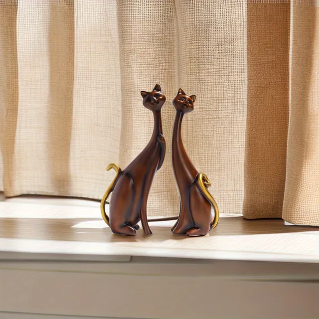 2 pièces Décorations Décoratives pour Chats, Décoration Animale pour la Maison, Décorations pour Chambre et Salon, Cadeau de Saint-Valentin, Figurines en Résine de Chats pour Couples de Chats pour Amoureux des Chats