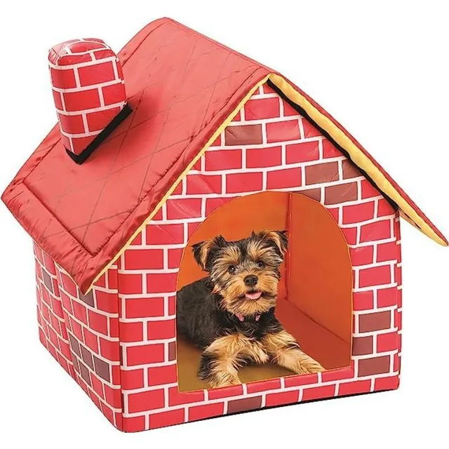 Portable dog bed in the shape of a house - Collectable and washable house for dogs and cats (red)