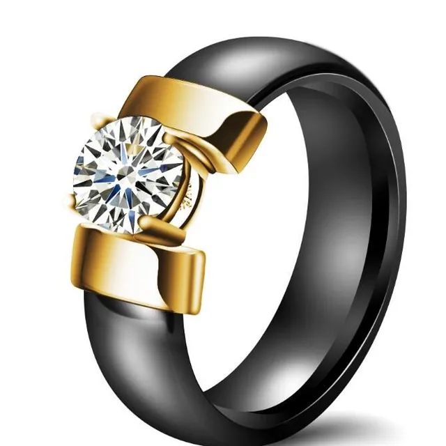 Ladies modern ceramic ring with cubic zirconia