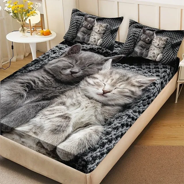 Roztomilé 3D posteľná bielizeň s mačkami - List s HD potlačou na matraci do bytu a na internáte