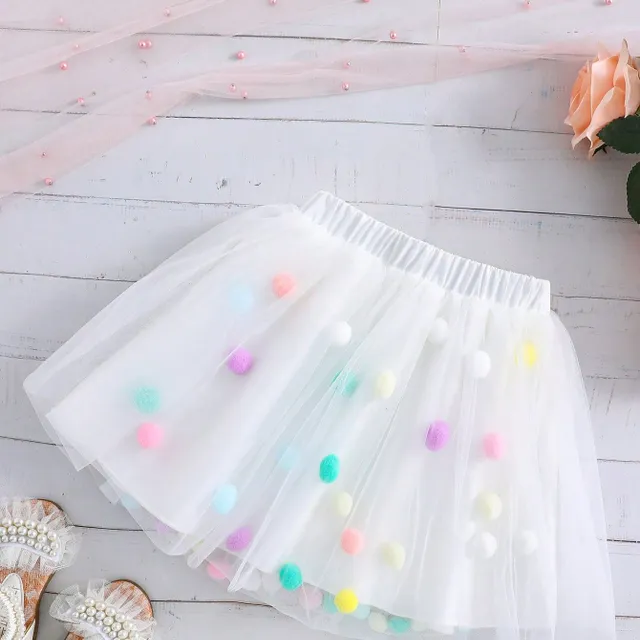 Girl's tutu skirt in tulle with colourful plush balls