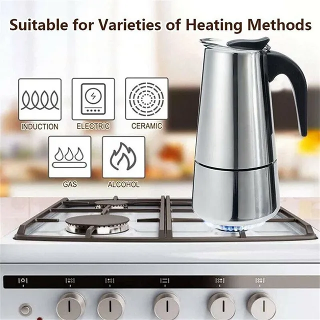 Stainless steel pot for mocha coffee, espresso, latte - Percolator for stove - 1 pcs