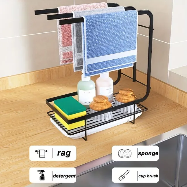 Kitchen Towel Towel Holder, Wall without Drilling Table Storage Holder, Wire Steel Brush Drip Bowl