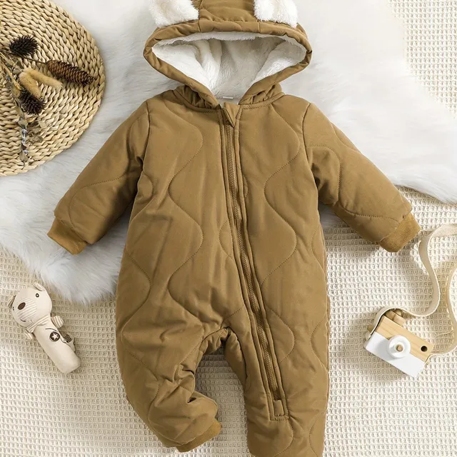 Combinezon călduros pentru bebeluși cu glugă, mâneci lungi și fermoar - pentru plimbări confortabile în iarna