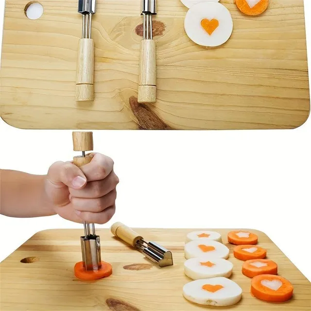 Multi-functional set of excavators: 3 pieces of cookies, fruit and vegetables made of stainless steel with wooden handle for fun and easy decorating