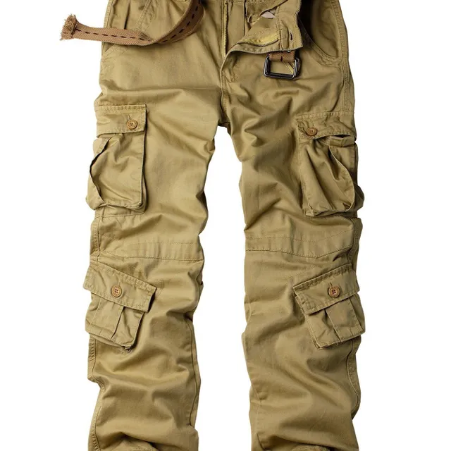 Male casual cargo pants with 8 pockets - military camouflage, comfortable for work and leisure