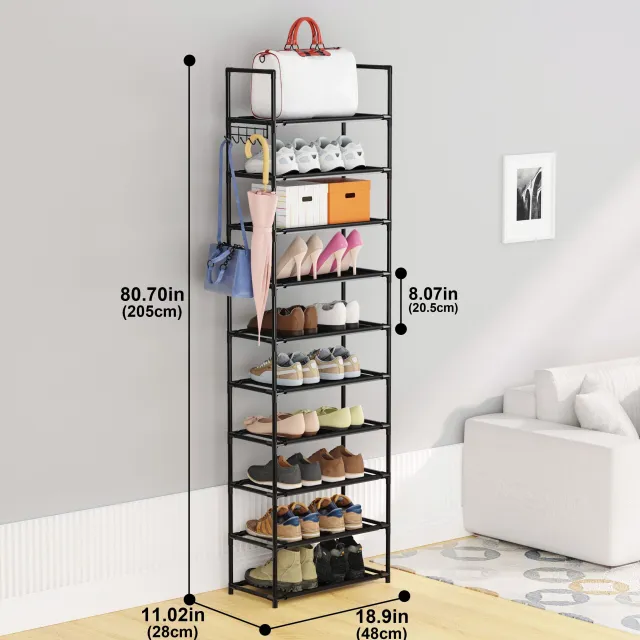 Stylish tall and narrow shoe rack - 10 tiers - economical shoe rack