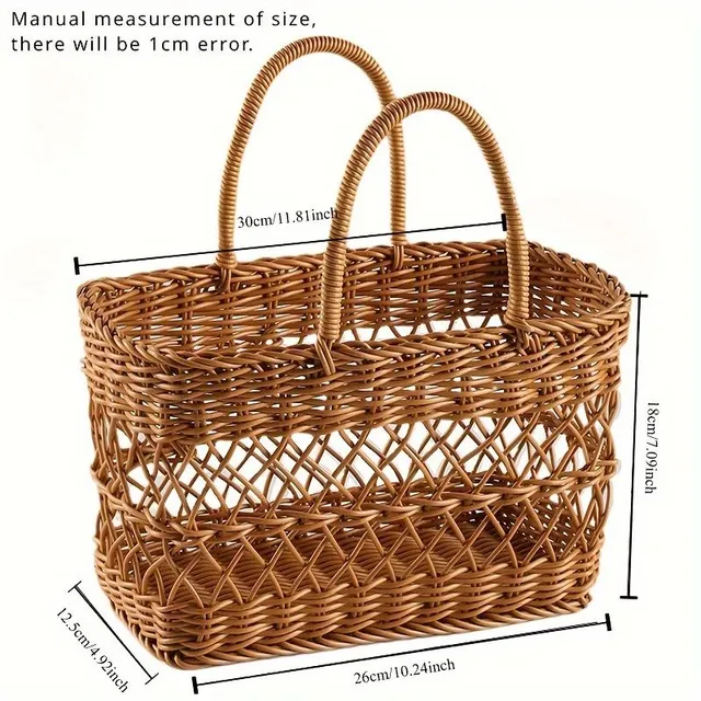 Coș de picnic rustic spațios din răchită cu mânere solide