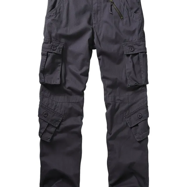 Male casual cargo pants with 8 pockets - military camouflage, comfortable for work and leisure