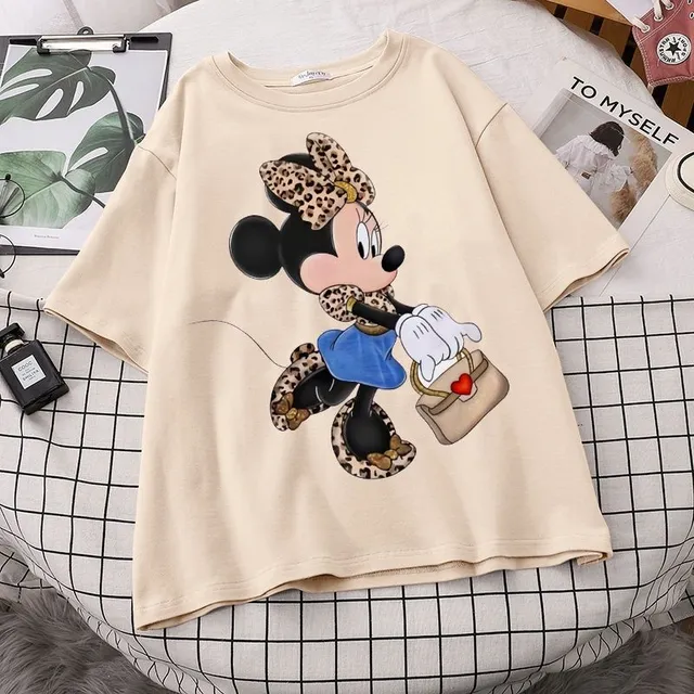 Tricou pentru femei cu mâneci scurte și imprimeu drăguț Minnie