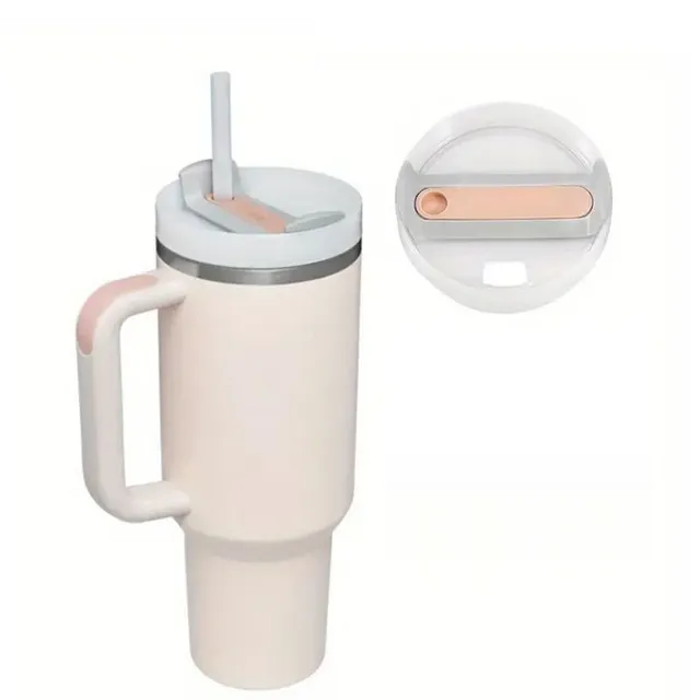 Stainless steel portable thermo mug with straw in different colours