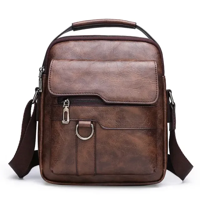 Men's leather aktówka Vintage briefcase over shoulder