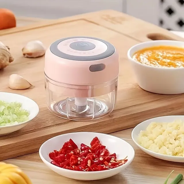 Mini tocător electric 2 în 1: usturoi, carne, ghimbir, legume. Buton de siguranță, 100/250 ml