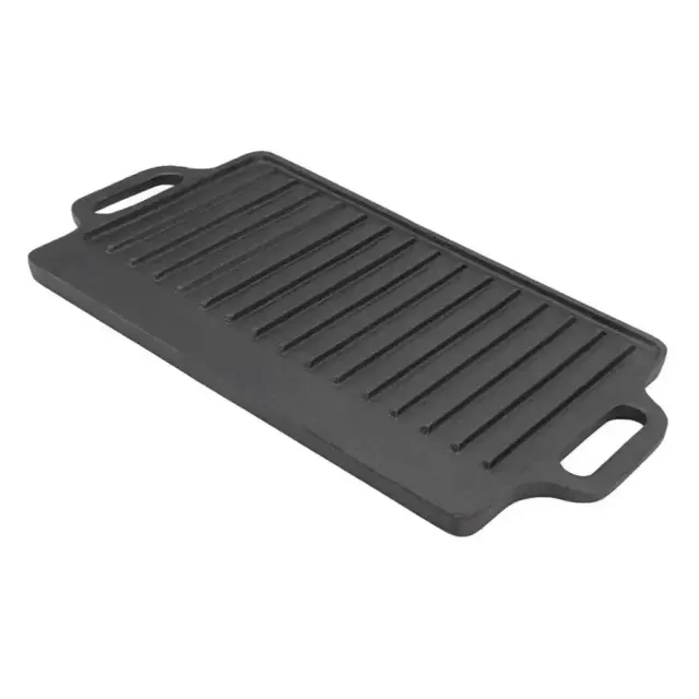 Double-sided cast iron grilling and teppanyaki pan with rectangular shape