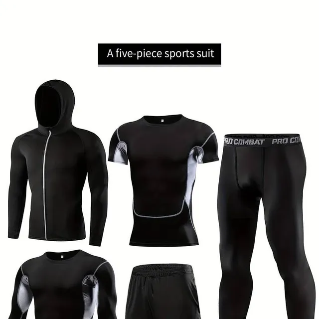 Men's compression ensemble: leggings, shirt, shorts, jacket, T-shirt