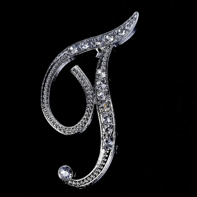 Luxurious women's brooch clip with English letter A-Z made of crystals and rhinestones