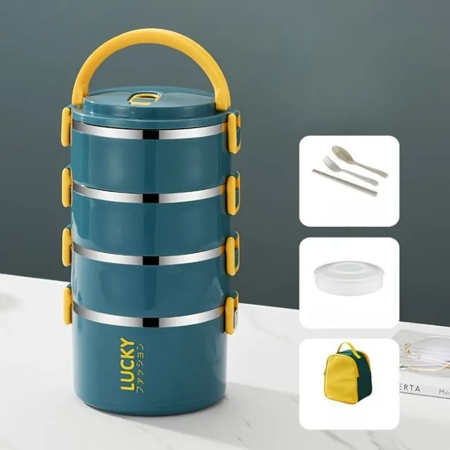 Multi-tier folding lunch box with thermal packaging and lid